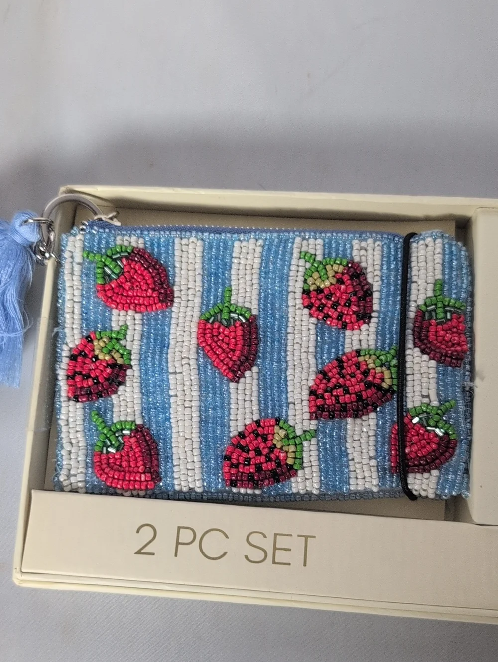 Sol and Mer Hand Beaded Strawberry Coin Purse & Key Chain/Bag Charm